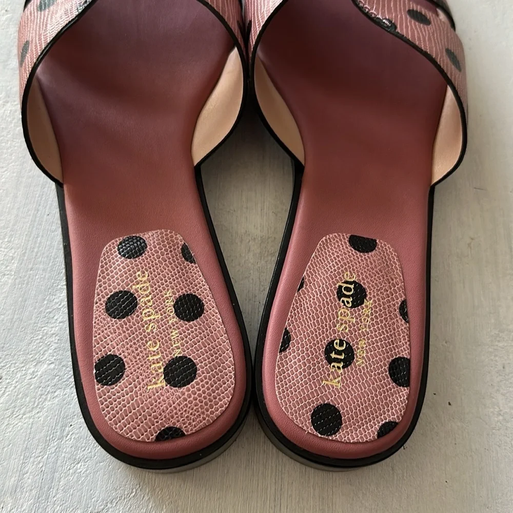 Kate Spade Dock Strappy Leather Slide Sandal Pink Black Dolka Dots Size 8 Summer